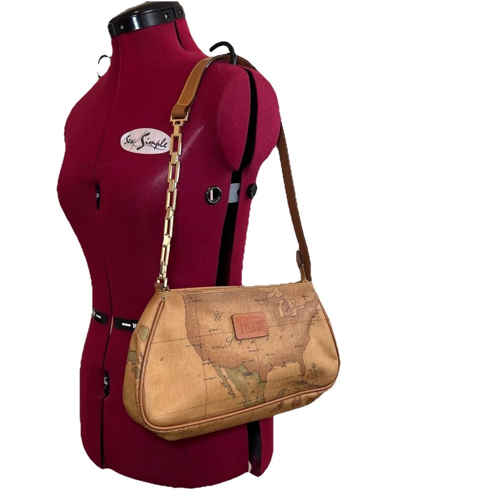 Alviero Martini 1A Classe Geo Map Print Coated Canvas Shoulder Bag Vtg Y2K
